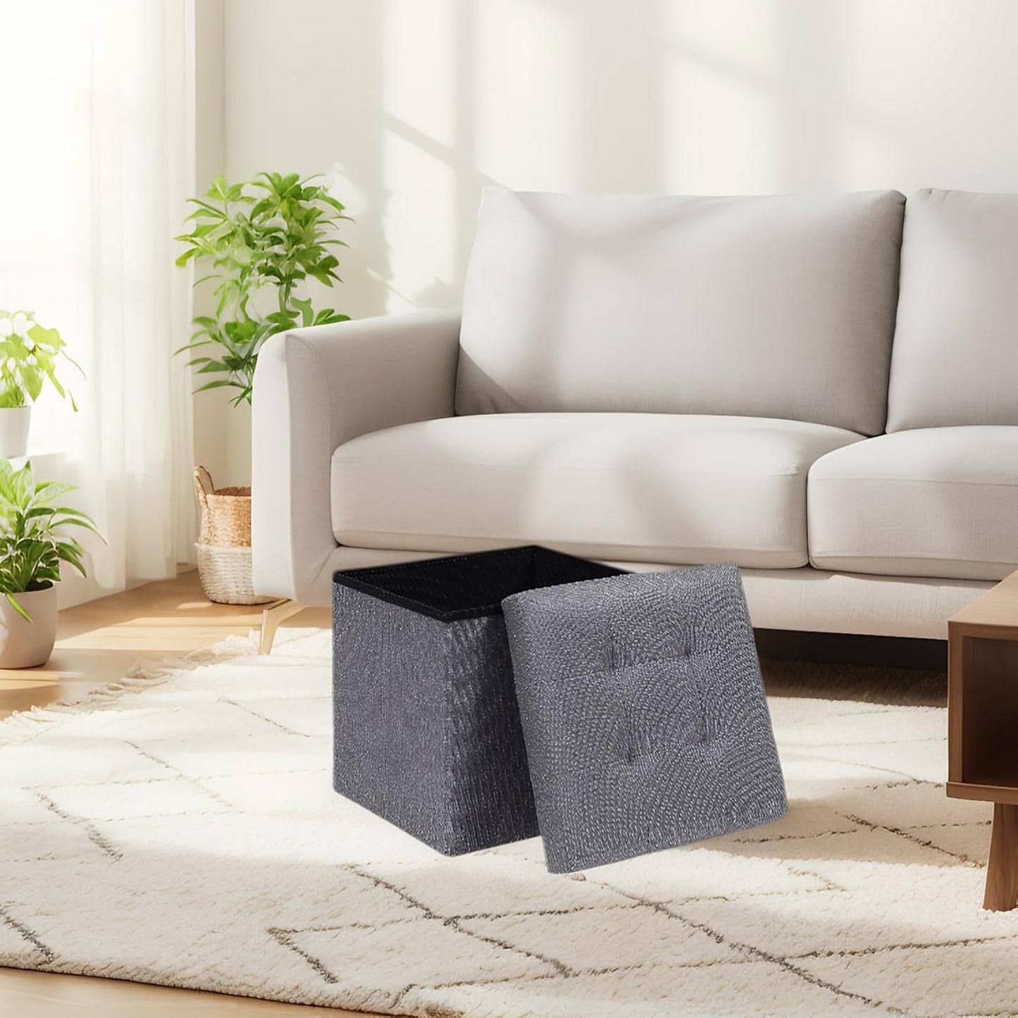 12.6 Inch B FSOBEIIALEO Storage Ottoman Cube Foldable Footrest, Chest & Seat for Living Room, Nursery, Bedroom Cube