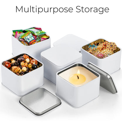 AVLA 24 Pack Candle Tins, 8 OZ Square Candles Jar with Lid, Empty Metal Candle Containers, Bulk Candy Storage Can Sets for DIY, Arts, Crafts, Storage, Gifts, White Decorative Candles Making Supplies