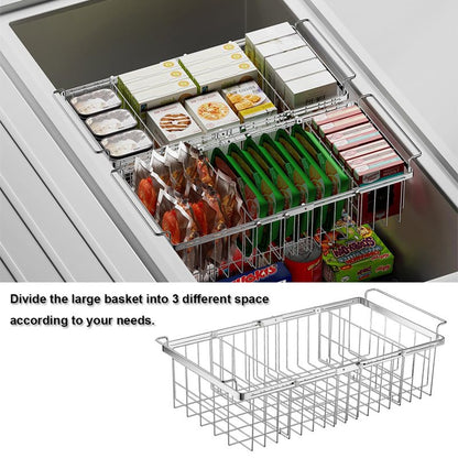 Homics Large Freezer Baskets for Chest Freezer with Dividers, Deep Freezer Organizer Bins Expandable 15.5"~24.5", Hanging Storage Container Baskets for Chest Freezer Sort Frozen Meats