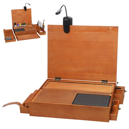 T TOGUSH Model Building Station, Portable Model Building Workbench with Light & Cutting Mat Model Kit Tool Storage for Model and Miniatures, Folding Worktable Model Pieces Shelves