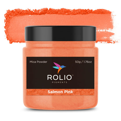 Rolio Premium Mica Powder - Salmon Pink (50G / 1.76oz) - 1 Jar of Pink Pigment Powder for Epoxy Resin, Dye, Soap Making, Nail Polish, Paint, Candle Making, Bath Bombs, Slime