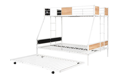 PVWIIK Twin Over Full Bunk Bed with Trundle,Heavy-Duty Sturdy Bedframe with Safety Guardrail & Ladder for Kids Boys Girls Teens,Space Saving Design & No Box Spring Needed,White