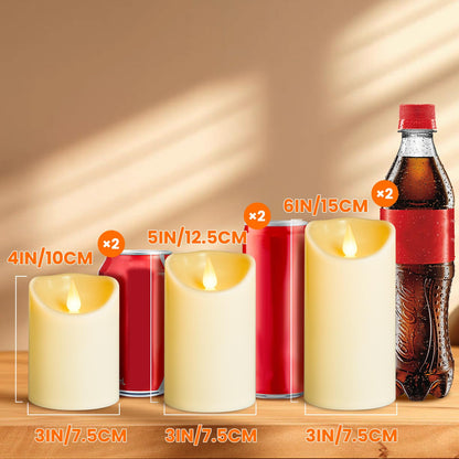 YIWER Plastic Candles with Remote,Flameless LED Candle Powered by Batteries with Remote Control Electric Fake Flickering Light D 3”H 4”5”6” Pack of 6