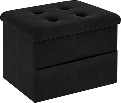 16"x12"x12" Zoes Homeware Small Storage Ottoman Foot Rest, Velvet Ottoman with Storage and Side Pocket, Black Foot Rest