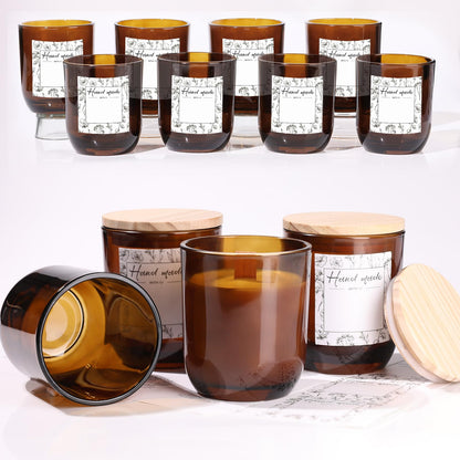 LETINE 12PCS 8oz Amber Glass Candle Jars with Lids - Premium Candle Making Kit, Airtight Candle Vessels with Lids for Crafts, Storage & Gifts, Ideal for Wedding Favors, DIY Candle Business & Home Use