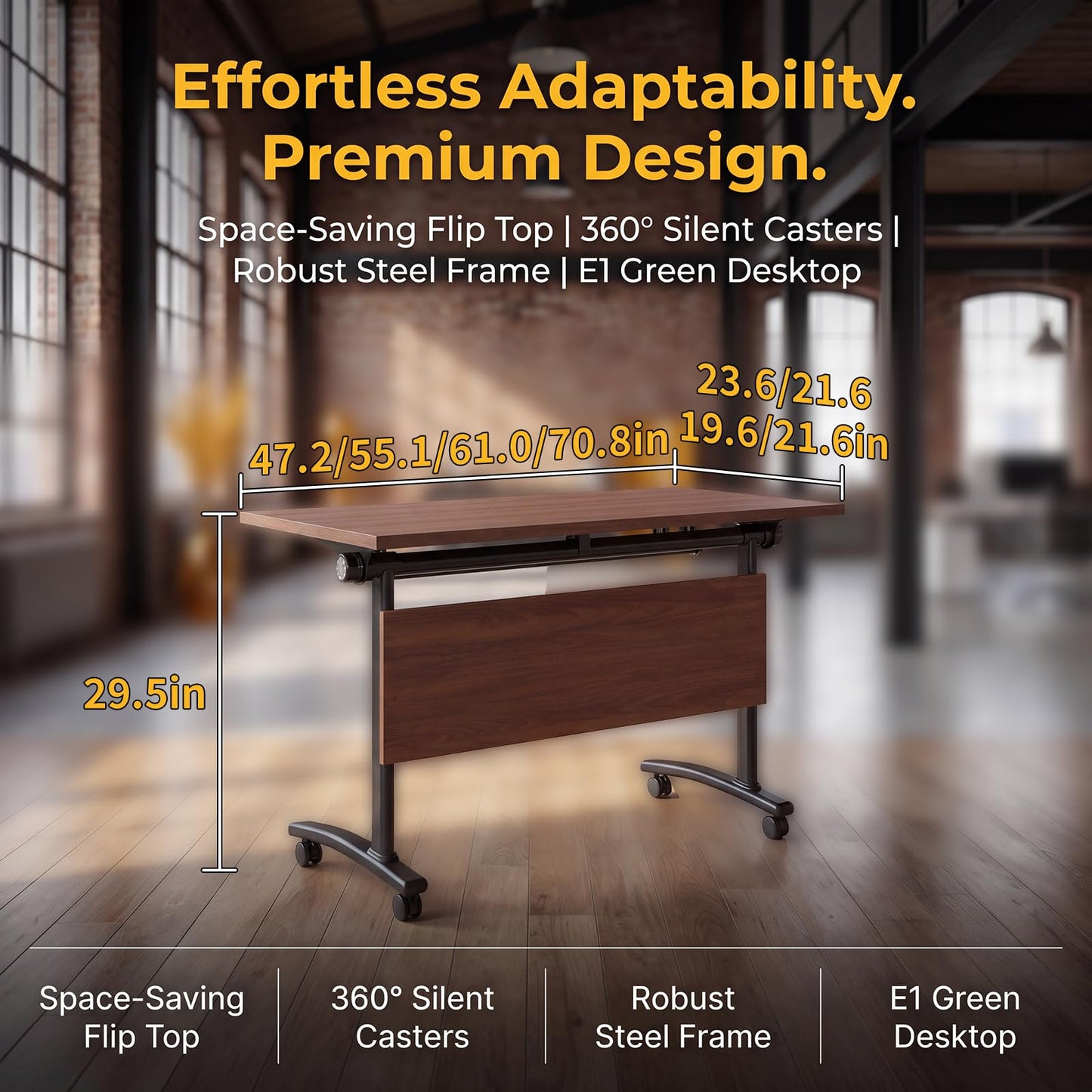JNMDLAKO Modular Folding Conference Table with Locking Wheels, 10 Pack Flip Top Mobile Training Table, Modern Meeting Seminar Tables for Office, Hotel Conference Room(10,Walnut,71" L x 21" W x 29" H)