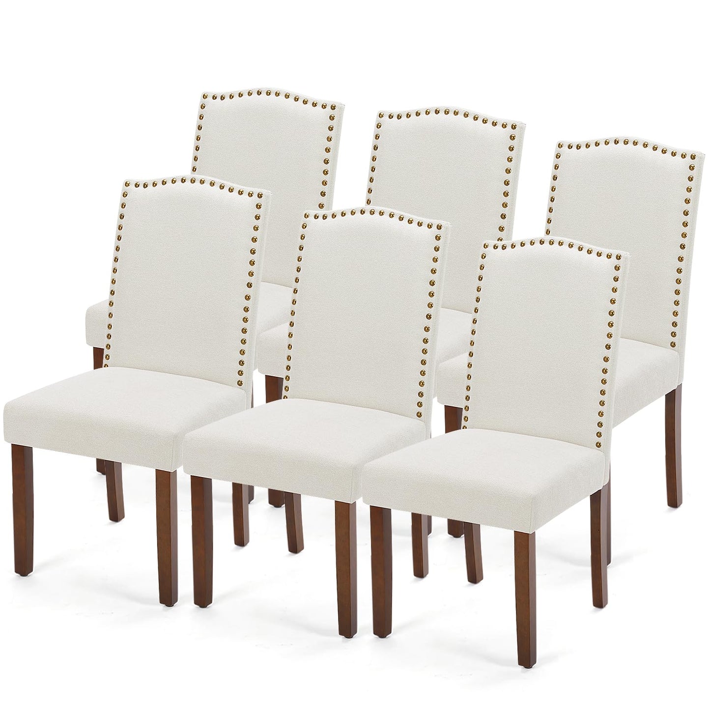 DUMOS Dining Chairs Set of 6, Modern Kitchen Table Chairs with Wooden Legs and Padded Seat, Mid Century Upholstered Accent Chairs for Dining Room/Kitchen/Living Room/Restaurant, Beige