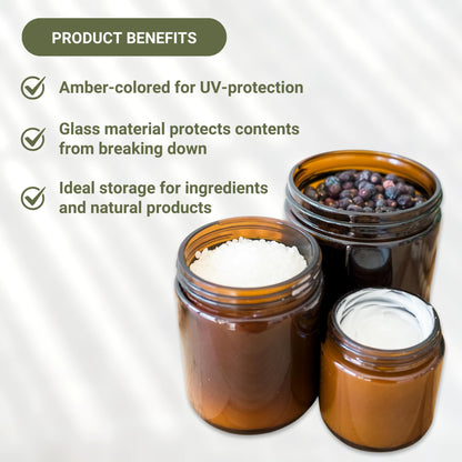 Nature Packaged Glass Amber 4oz Jar - 12 Packs, Lead-Free Empty Round Jars For Beauty Products, Lotion, and Powders - Black Lid - Small Candle Jars