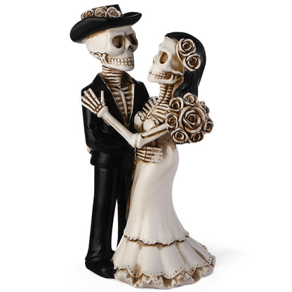 LemonRoad Day-of-the-Dead Couple Skeleton Decor Bride and Groom Skeleton Dia De Los Muertos Figurines Day of the Dead Decorations Halloween Gothic Wedding Cake Topper Decor(Standing)
