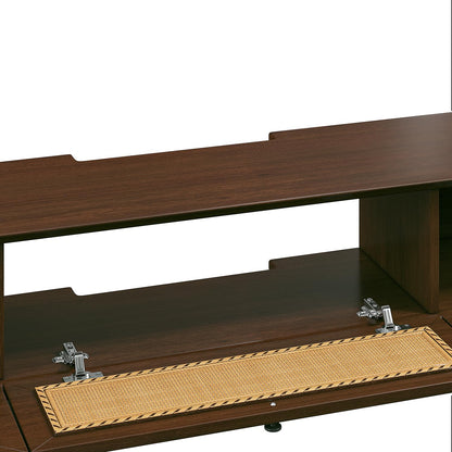 FurniNova 70'' Floating TV Stand with Rattan Doors, Wall Mount TV Console Cabinet, Fully Assembled Floating Entertainment Center, Matte Finish, Plywood Media Cabinet for Living Room