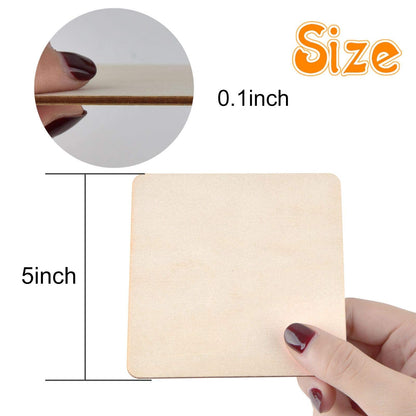 60 Pieces 5 Inch Unfinished Wooden Square Blank Natural Wood Slices Wooden Cutout Tiles for DIY Crafts Home Decoration Painting Staining