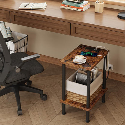 2-Tier UTBT105F VIMBER Side Table with Charging Station, End Tables with USB Port and Outlets, Nightstands with Storage