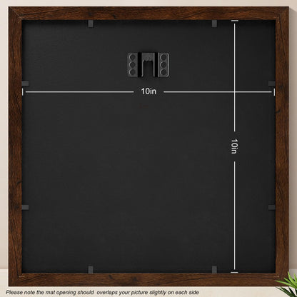 Yaetm 10x10 Square Picture Frame with Double Floating Ivory Mat 4x4, Brown Wood Grain Photo Frame with HD Tempered Glass for Wall Gallery, Home and Office, Wall Mounting, 3 Pack