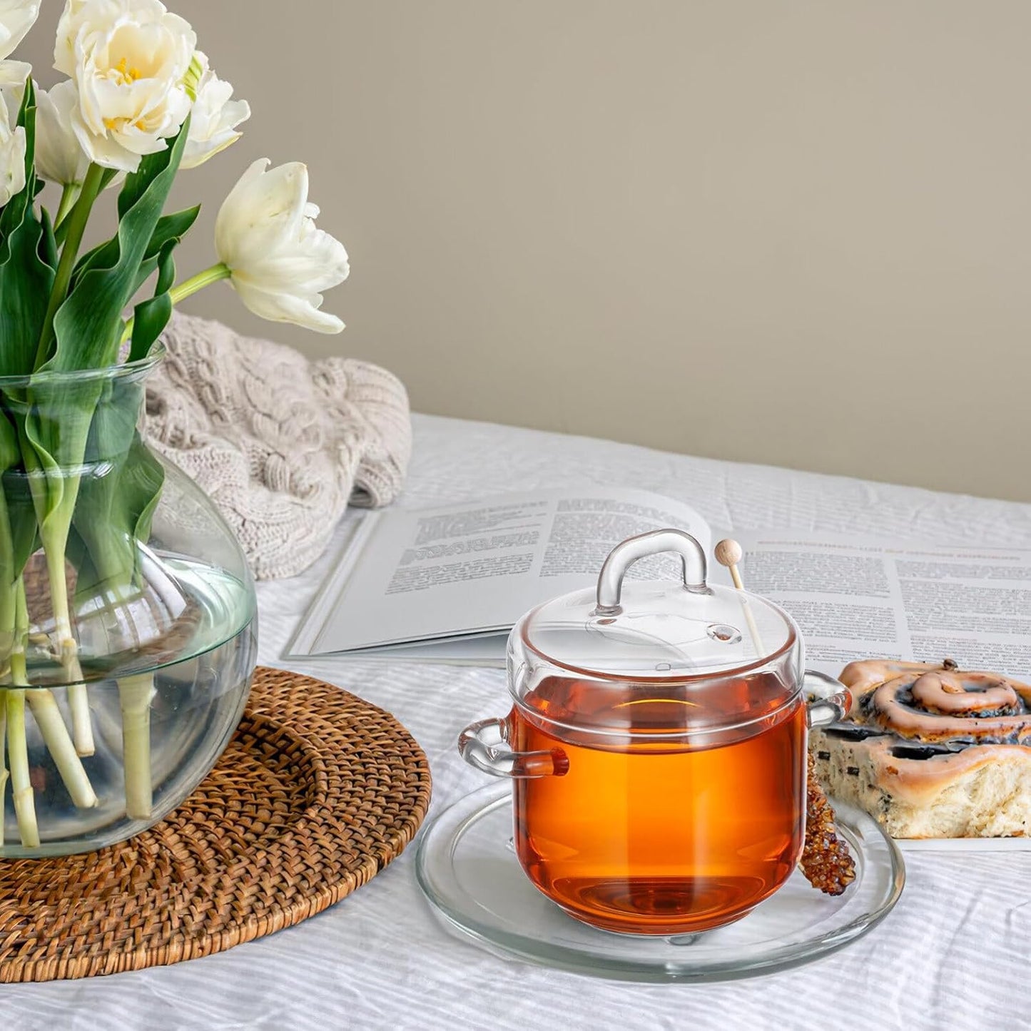 Glass Saucepan with Lid, 350ml Clear Glass Stew Pot for Pasta, Noodle, Soup