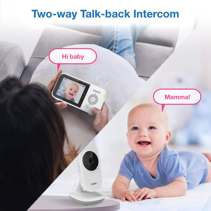 VTech VM819 Baby Monitor with Camera and Audio, 2.8” Screen Portable Baby Camera, Night Vision, 2-Way Audio, Temperature Sensor and Lullabies, Secure Transmission No WiFi, Ideal for Baby/Elderly/Pet