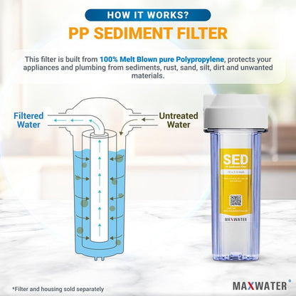 50 Pack of 10 Micron 10" x 2.5" Inch Polypropylene Sediment Filters compatible with 10" Standard RO Reverse Osmosis and WH Whole House Systems