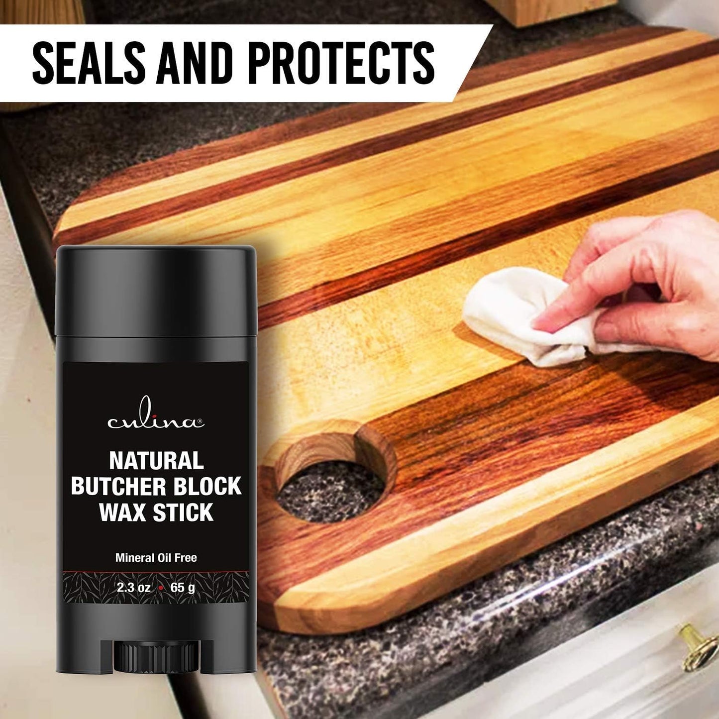 Culina Butcher Block Bamboo Conditioner Wax Stick, Best for Wood & Bamboo Conditioning, Does NOT Contain Mineral Oil