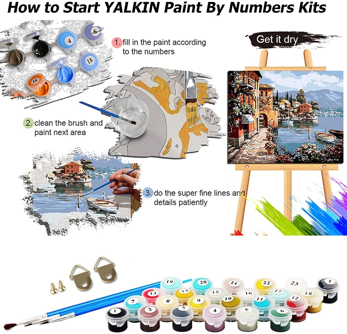 YALKIN Paint by Number for Adults Beginners,DIY Large Size (35.5 x 15.7 inch) Waterfall Paint by Numbers Arts and Crafts Paintwork with Paintbrushes Canvas Oil Painting for Home Decor,Gift