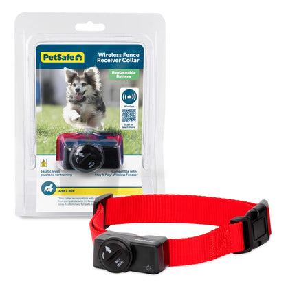 PetSafe Wireless Pet Containment System Receiver Collar for Dogs, Wireless Dog Collar Waterproof Material, Fits Small, Medium, Large Pets, Electric Fence Receiver Collars (Red and Black)