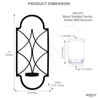 Hosley Set of 2 Iron Tealight Wall Sconces – 12” Decorative Candle Holders for Home Decor, Living Room Bedroom Hallway, Wedding & Housewarming Gift