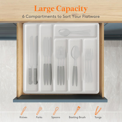 Lifewit Silverware Organizer with Lid, Covered Utensil Tray for Kitchen Drawer and Countertop, Plastic Cutlery and Flatware Storage Box for Spoons Forks Knives Holder Case, 6 Compartments, Black