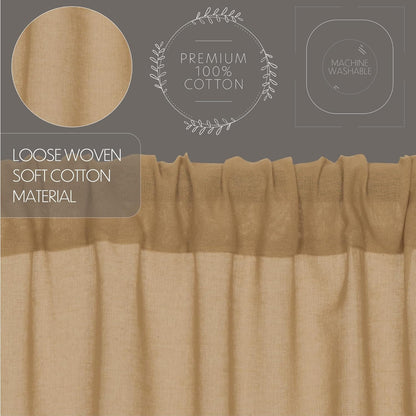 VHC Brands Primitive Farmhouse Kitchen Window Curtains - Tobacco Cloth Fringed Tier Pair, Set 24x36, Khaki Tan