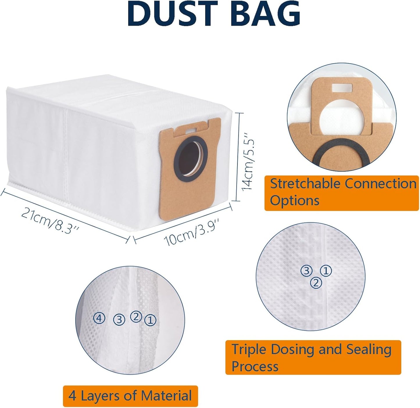 Replacement Parts for Dreame L20 Ultra / L30 Ultra Robot Vacuum Cleaner - 1 Main Brush, 4 Dust Bags, 4 Mop Pads, 2 HEPA