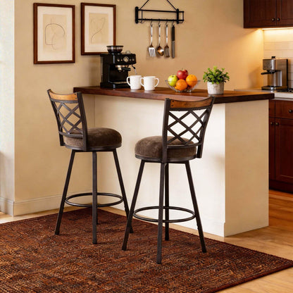 KORZEY Swivel Bar Stools Set of 4, 25/30 Inch Adjustable Black PU Leather Bar Chair with Black Frame, Mid-Century Upholstered Counter Barstools with Backs