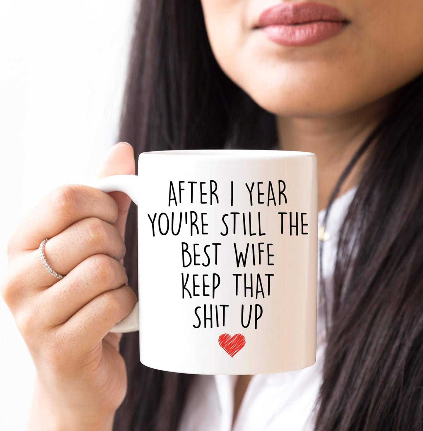 YouNique Designs 1 Year Anniversary Coffee Mug for Her, 11 Ounces, 1st Wedding Anniversary Cup for Wife, White