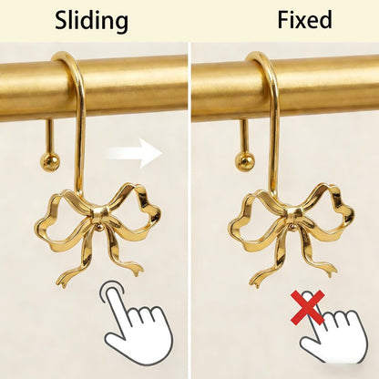 Udihch Bow Shower Curtain Hooks,12-Pack, Elegant Shower Curtain Hangers Suitable for Bathrooms, Bedrooms, Living Rooms and Children's Rooms,Easy to Slide, Fits Standard Rods. (Gold)
