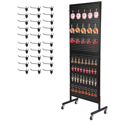 Eastern Tree Metal Pegboard Display Stand 2'x 5'with 30 Hooks, Pegboard Panels Display with Wheels, Peg Board Display Rack, Standing Pegboard Display- Black