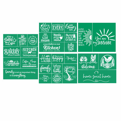 JAJADO 5 Pcs Kitchen/Sweet Home/Coffee Silk Screen Stencils, Silk Screen Transfer Reusable Adhesive Stencils for Crafts, Farm/Family Stencils Painting on Wood/Fabric/Cup/Plate/Glass/Card, 8.5x11 inch