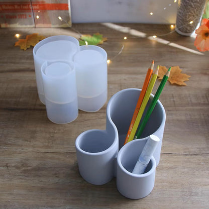 3-Slots Pen Holder Silicone Mold Elegant Makeup Organizer Trinket Container Epoxy Resin Mold Cosmetics Brush Storage Box Mould for Resin Clay Craft Making