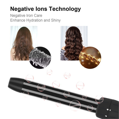 PARWIN PRO BEAUTY 7 in 1 Curling Iron Wand Set,Dual Voltage Curling Wand with 7 Interchangeable Diamond Ceramic Hair Curler Wands with LCD Temperature Control Auto Shut Off Black
