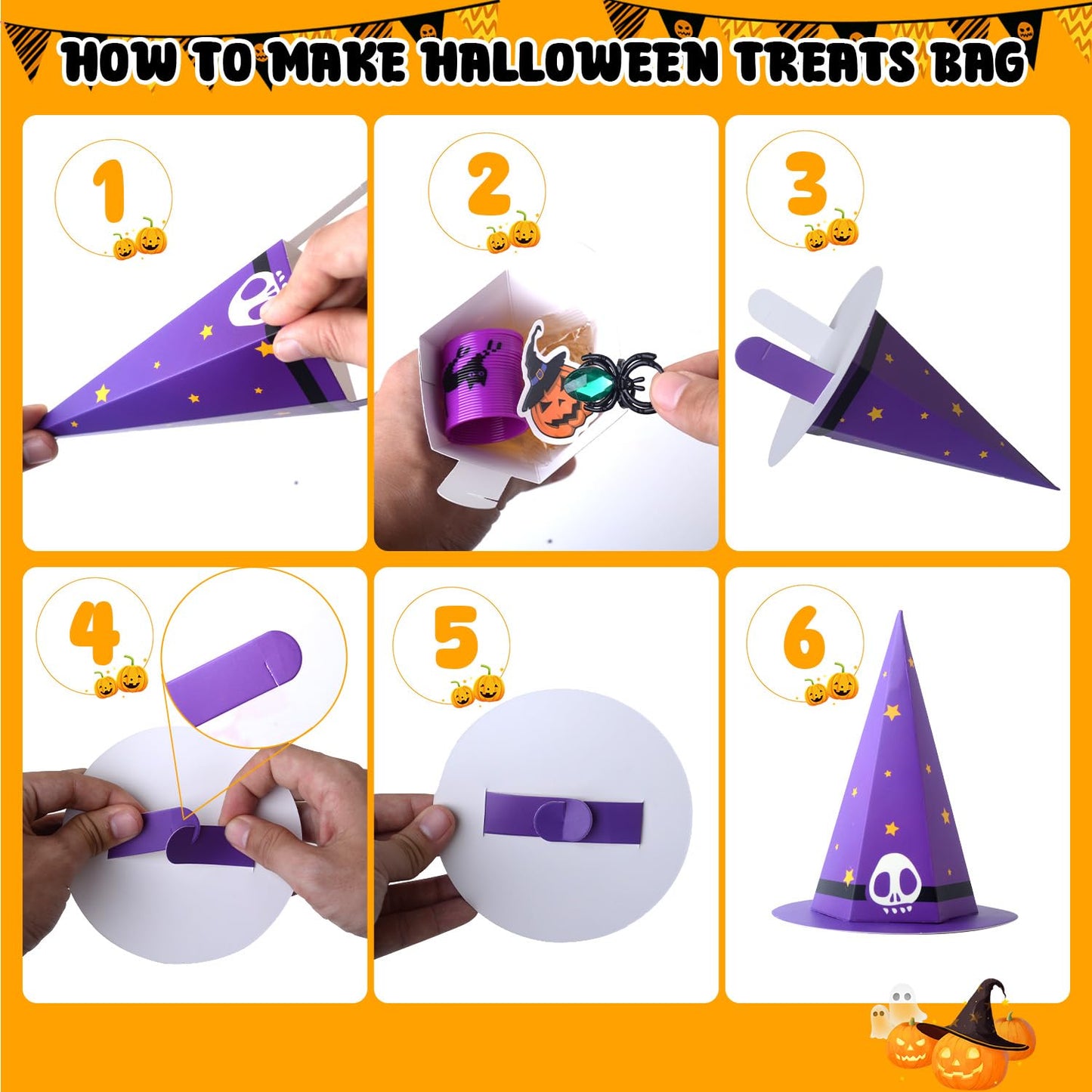 NAISEN 194PCS Halloween Party Favors For Kids, Witch Hat Shaped Halloween Goodie Bag Stuffers 18 Pack With Fun Slime Halloween Toys Bulk, Non Candy Treats for Kids Classroom Prizes