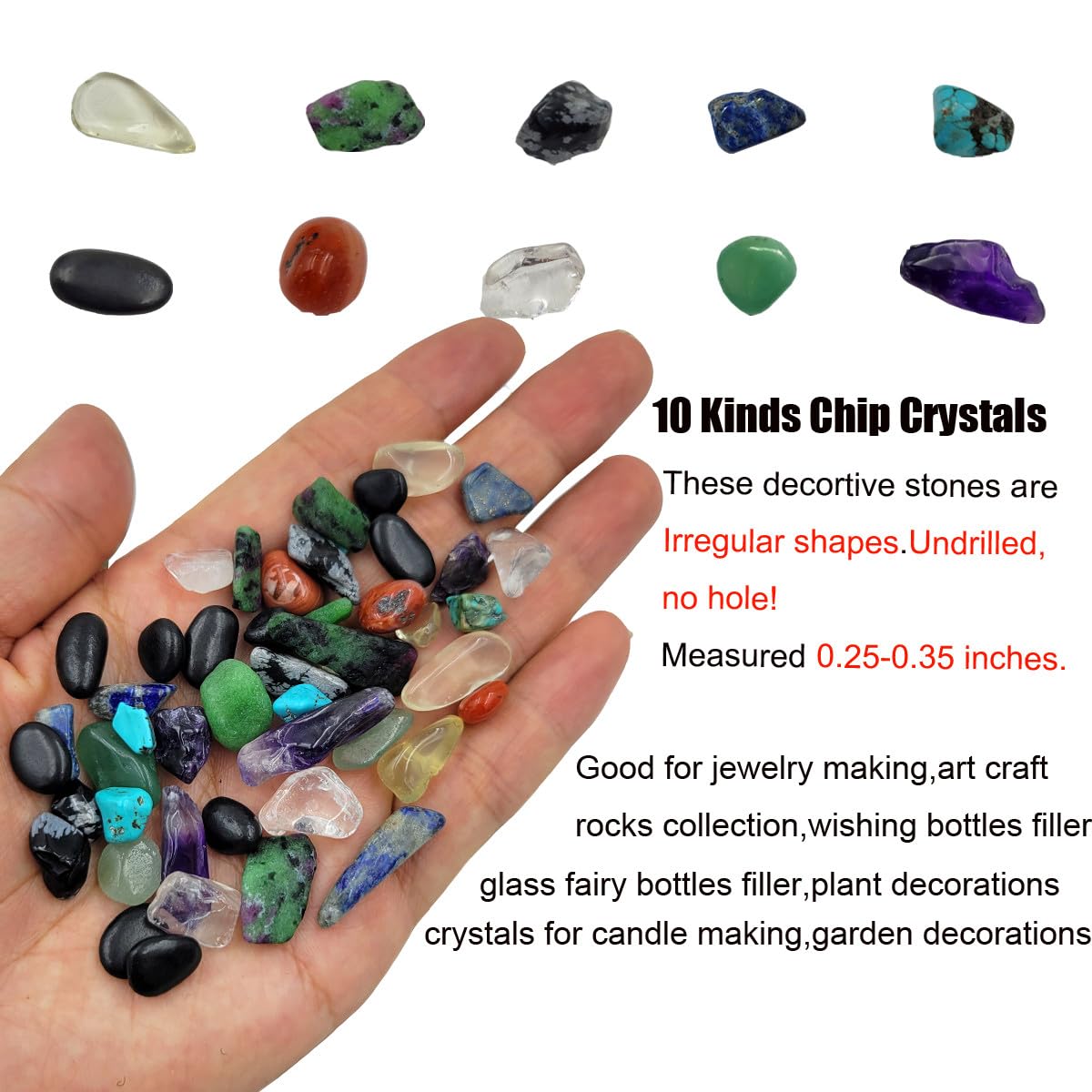 SeeuFun 10 Kinds Gemstones and Crystals Set Tumbled Chps Crystals for Jewelry Making,Candle Making,Crushed Stones,Shungite,Snowflake Obsidian,Citrine(Yellow)