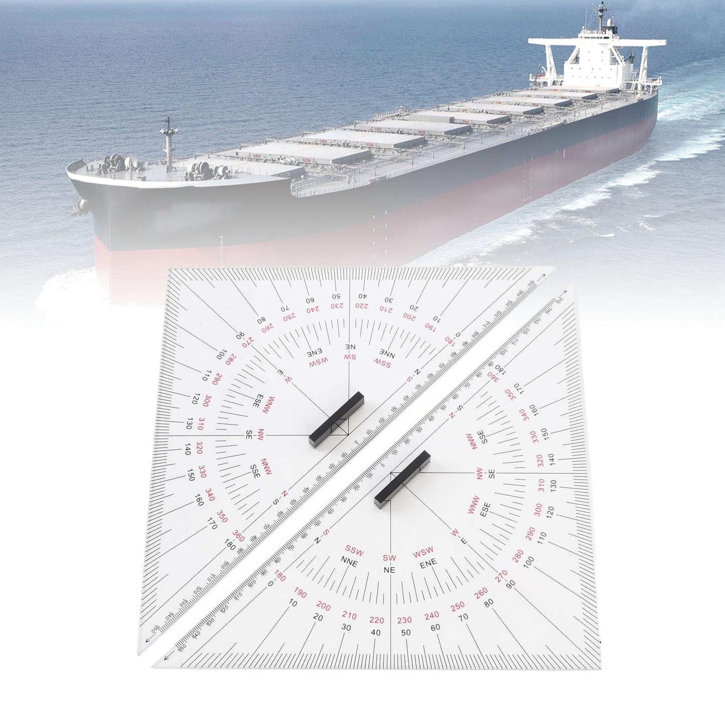 2pcs Chart Drawing Triangle Ruler, 11.81in Course Triangle Positioning Triangle Boat Architectural Stationery Navigation Plotting Kit for Training Purposes Maritime