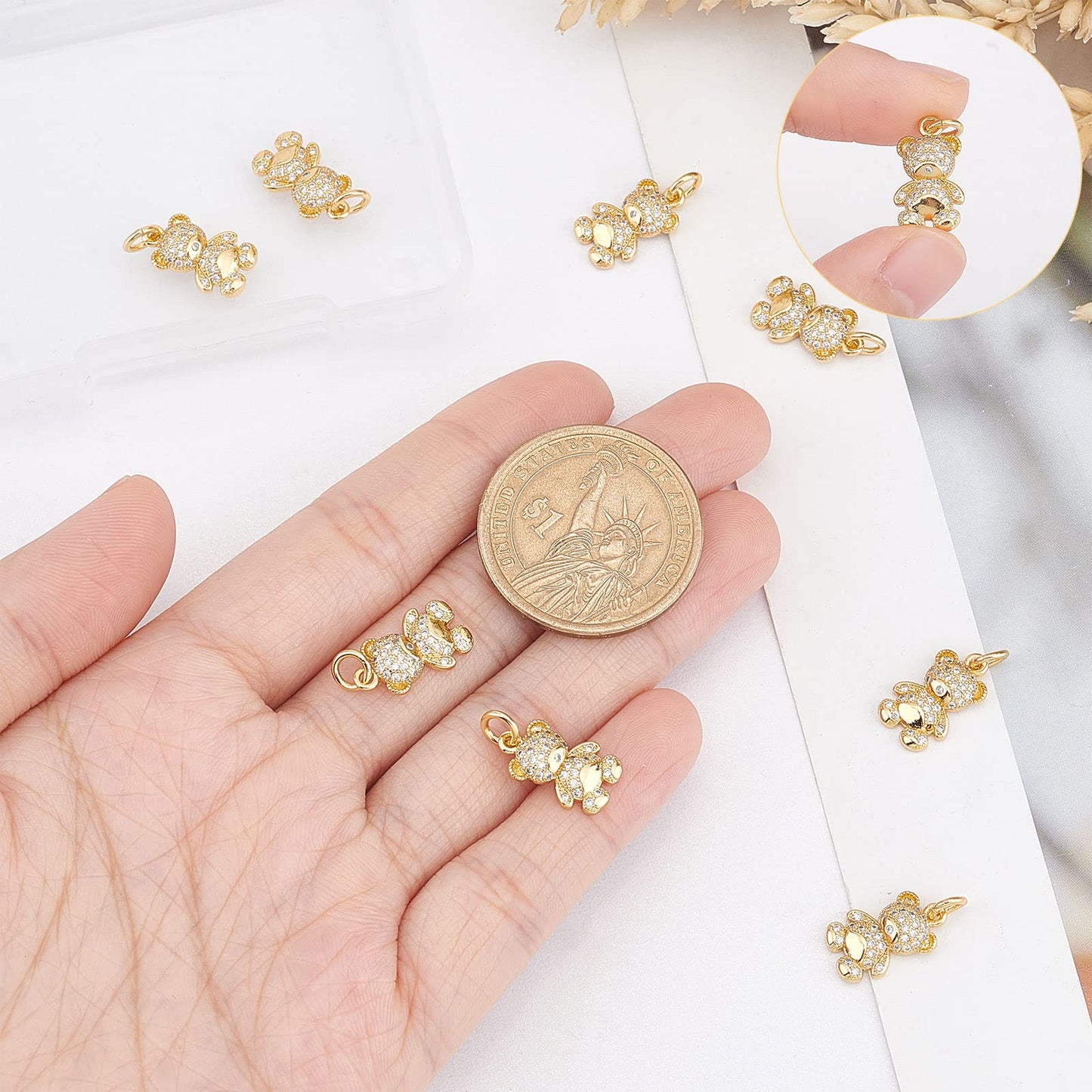 SUNNYCLUE 1 Box Bear Charms Gummy Bears Charm 18K Gold Plated Brass Charm Micro Pave Cubic Zirconia Hanging Loop Animal Charms for Jewelry Making Charm Necklace Earrings Bracelet DIY Craft