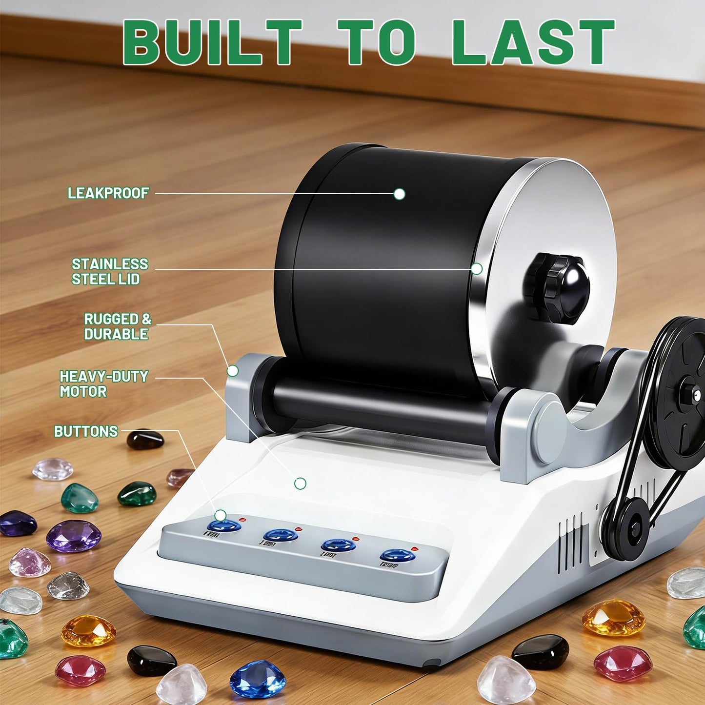 Zcvtbye Rock Tumbler Kit,Rock Polisher for Kids & Adults,Includes 2 Belts,Bag of Rough Stones,4 Coarse Grinding,Finely Ground,Polishing Grits