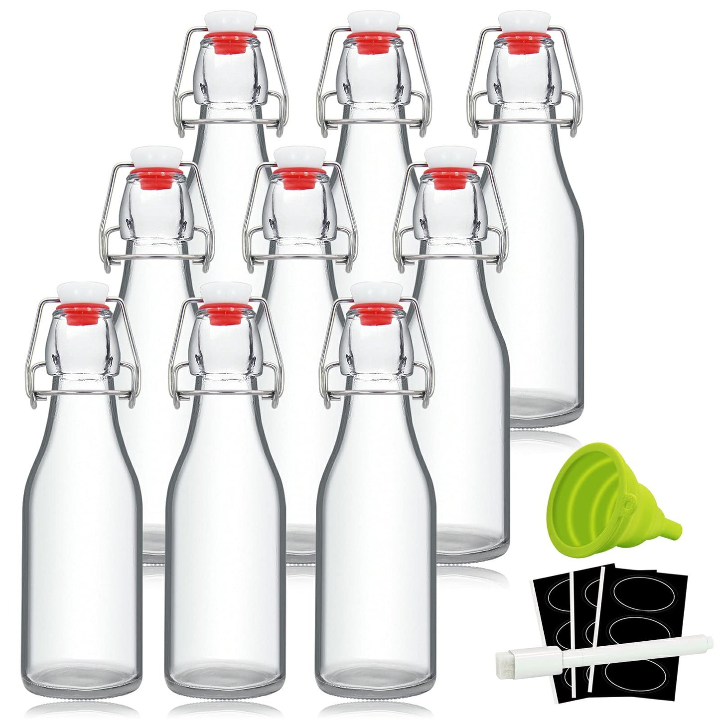 YEBODA 8oz Swing Top Bottles - Glass Beer Bottle with Airtight Rubber Seal Flip Caps for Home Brewing Kombucha, Beverages, Oil, Vinegar, Water, Soda, Kefir (9 Pack)