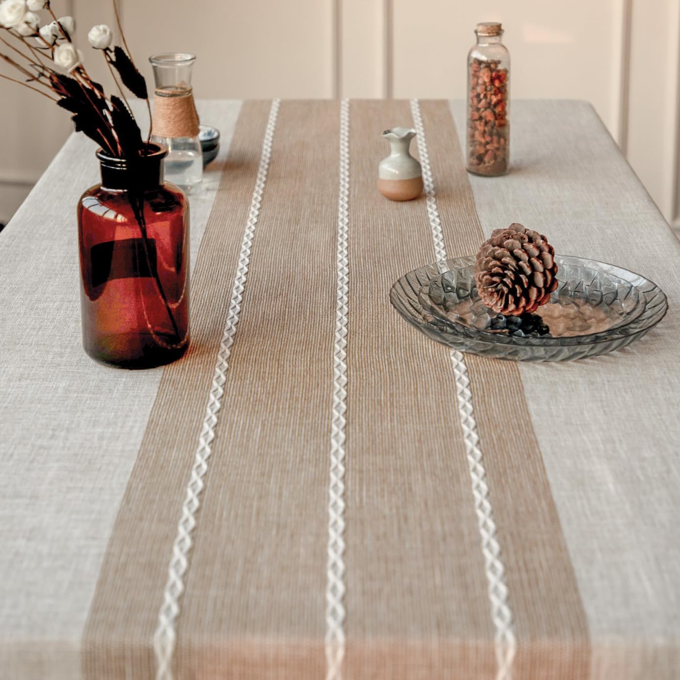 Warm Star Tablecloths,Cotton Linens Wrinkle Free Anti-Fading,Tabletop Decoration Washable Dust-Proof,Table Cover for Kitchen Dinning Party, Cotton, Light Coffee, Rectangle/Oblong, 55''x70'',4-6 Seats