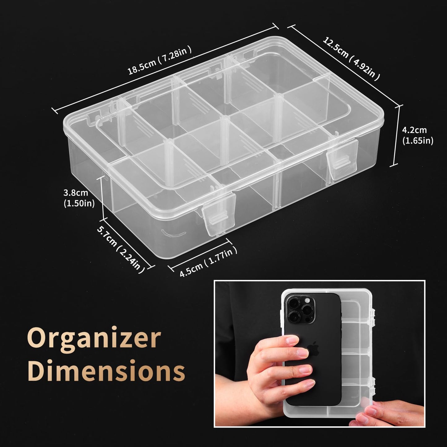 QUEFE 4 Pack 8 Grids Bead Organizers and Storage Tackle Box Organizer Plastic Organizer Box with Removable Dividers or Candies Snacks Electronics Jewelry Small Parts