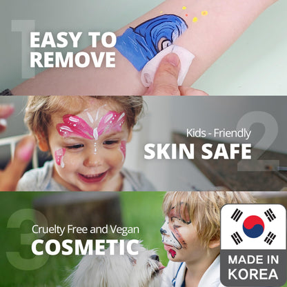 Grida Kids Friendly Face Paint - Professional Party Face Painting Kit for Kids with 12 Vibrant Colors with Double White - Easy to Remove, Vegan, Cruelty-Free Set with Palette & Art Brushes