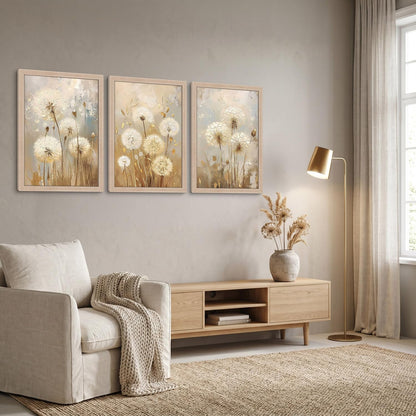 3 Pcs Framed Modern Dandelion Wall Art Canvas Painting Floral Image Oil Painting Style Poster Gallery Art Print Wall Decoration Print Living Room Bedroom Hallway 12x16 inch Ready to Hang