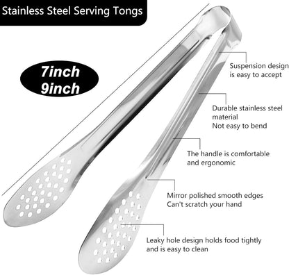 4 Pack Buffet Tongs - Stainless Steel Serving Tongs, 7 Inch and 9 Inch Serving Utensils