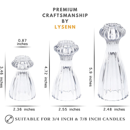 Lysenn Glass Candle Stick Holder Set of 3 – Premium Taper Candle Holders for Romantic Ambiance - Candle Sticks Holder Decor for Special Occasions - Green