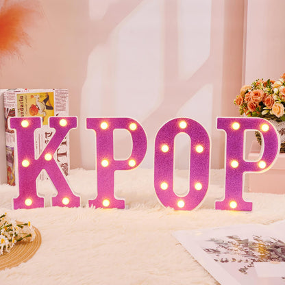 InnovTools Purple KPOP Light Up Marquee Letters, Cordless Plastic LED Sign for K-Pop Room Decor, Wall Mountable Night Light for Teens Music Lovers Birthday Party Concert After-Party
