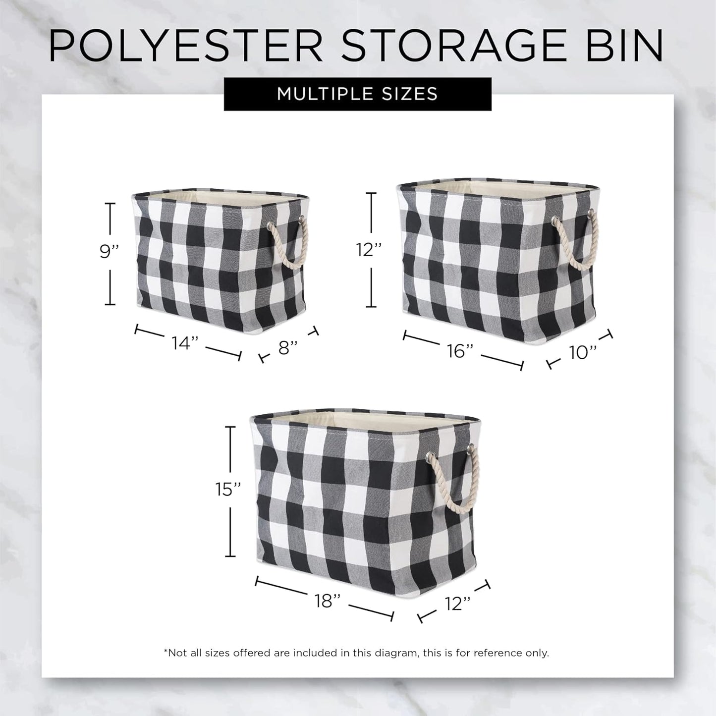 DII Collapsible Variegated Polyester Storage Bin, Medium Cream with Cotton Handles