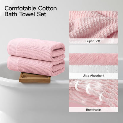 REDKISS Luxury 8-Piece Pink Towel Set, 2 Bath Towels, 2 Hand Towels, 4 Washcloths, 100% Cotton, Quick Dry, Highly Absorbent Towels for Bathroom, Gym, Hotel, Spa