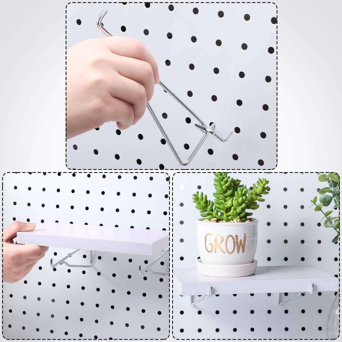 Hotop Pegboard Shelf Hooks Metal Pegboard Shelf Brackets Kit 1/8, 3/16 Peg Board Organizer Accessories Shelves and Baskets Brackets Storage Rack for Art Craft Room, Kitchen, Office(8 Pieces,6 Inch)